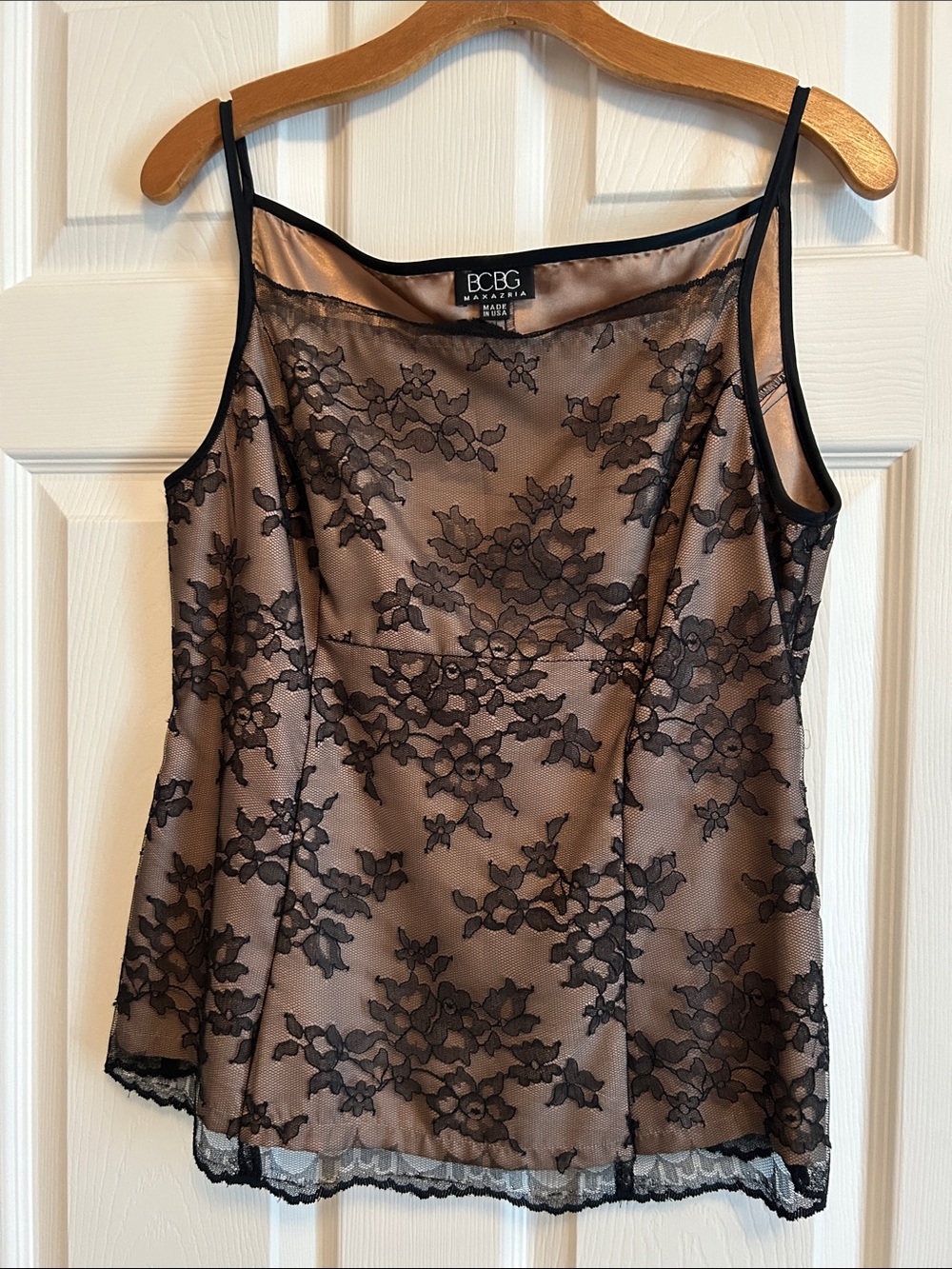 BCBG Black Lace Overlay Nude Camisole